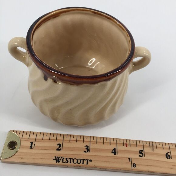 Vintage Consomme Soup Bowl Brown Cream Cottage Ceramic Made In Japan Handled Old - Picture 6 of 7